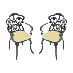 Cast Aluminum Patio Dining Chair 2PCS With Black Frame and Beige Cushions