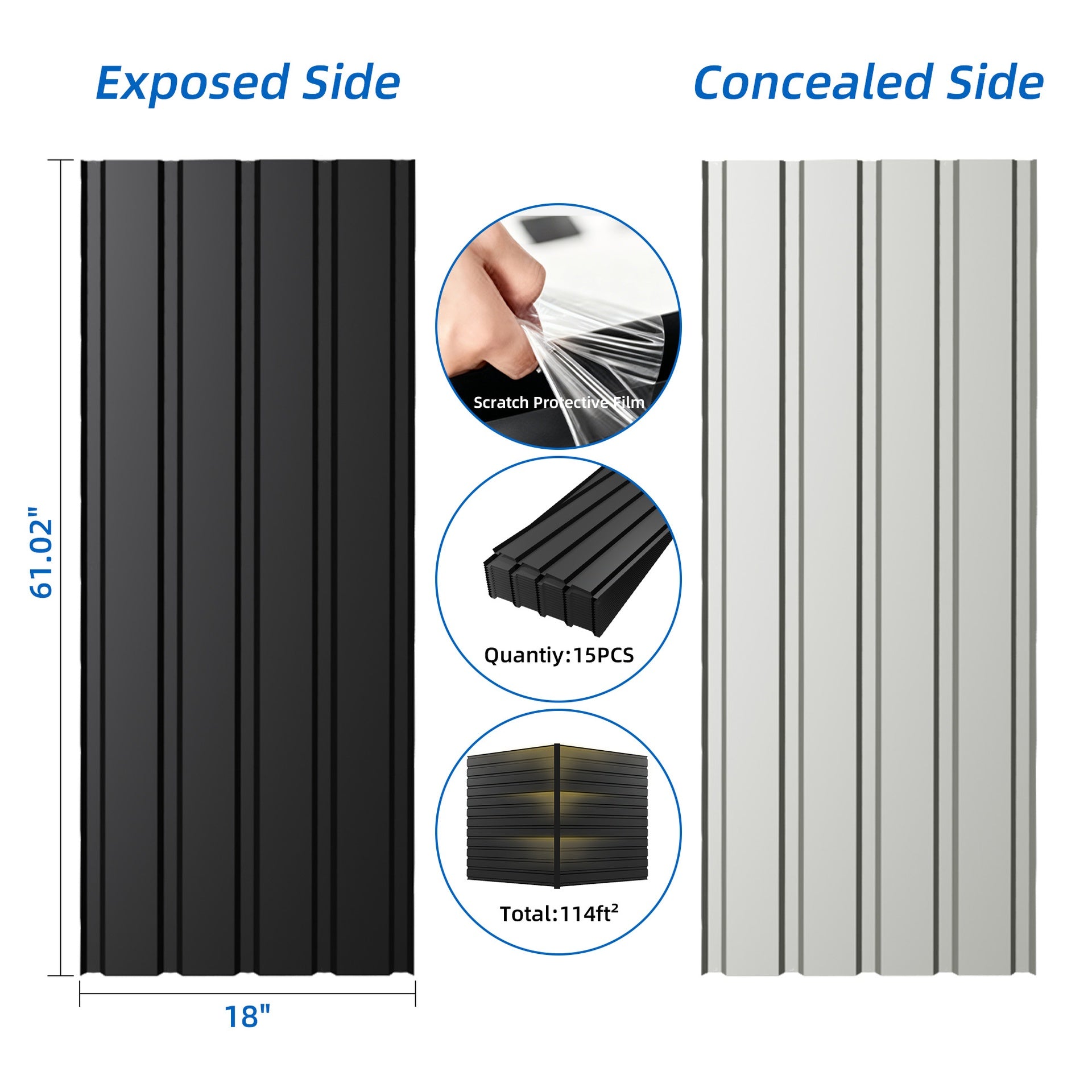 Metal Roof Panel Length 61IN 15PCS Galvanized Roof Panels  Waterproof Heavy Duty Metal Roof Panels for Outdoor House Storage Stables Patio Garages Sheds,Gray