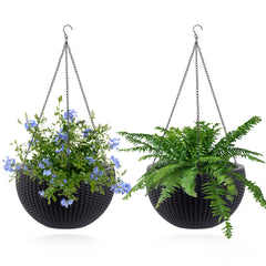13.4 inch Self-Watering Hanging Rattan-Inspired Planter Large Capacity, Root-Rot Resistant Water Storage with Water Level Indicator, Dual-Use for Indoor & Balcony Decoration (Pack of 2, Black)