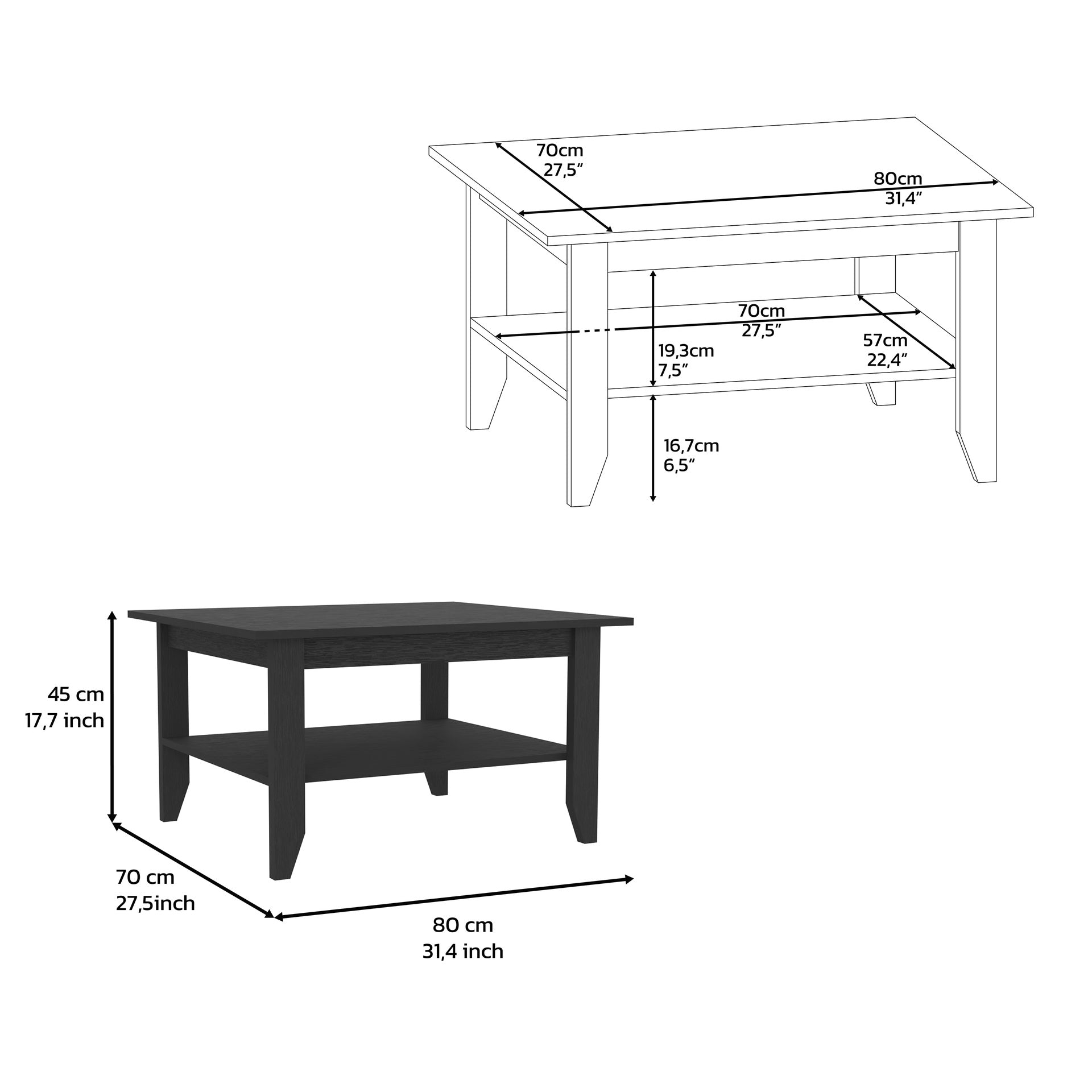 Coffee Table San Jose, One Shelf, Black Wengue Finish