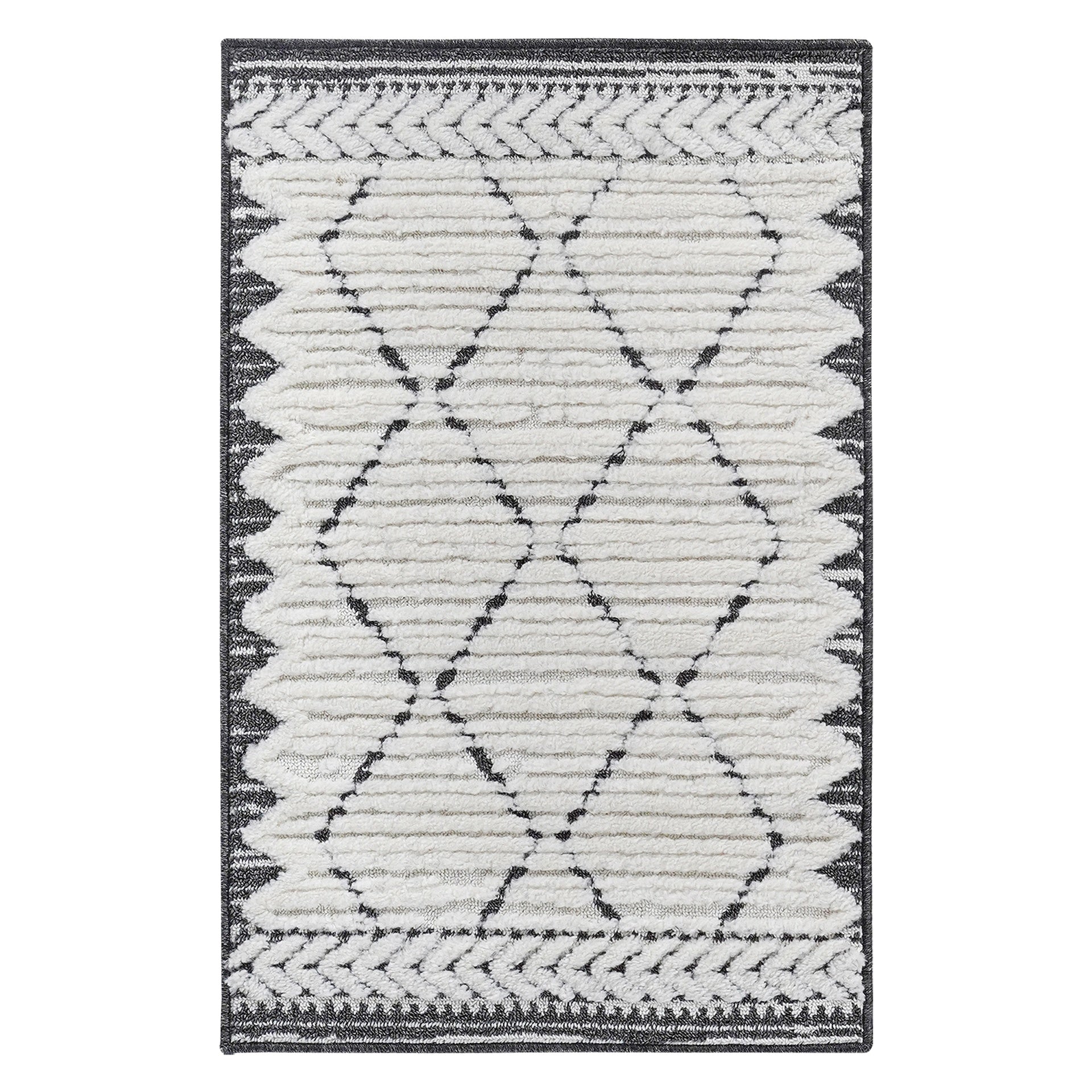 Step Collection High-Low Trellis Cream/Anthracite Indoor Area Rug, 2'x3', Modern, Contemporary, Geometric, Bohemian, Bedroom, Kitchen, Living Room, Doormat, Non Shedding Carpet