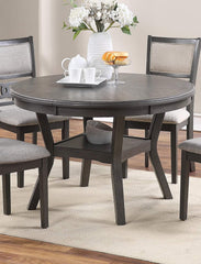 Dining Room Furniture Gray Oak Rubber wood MDF Round Table 1pc Table w Shelve