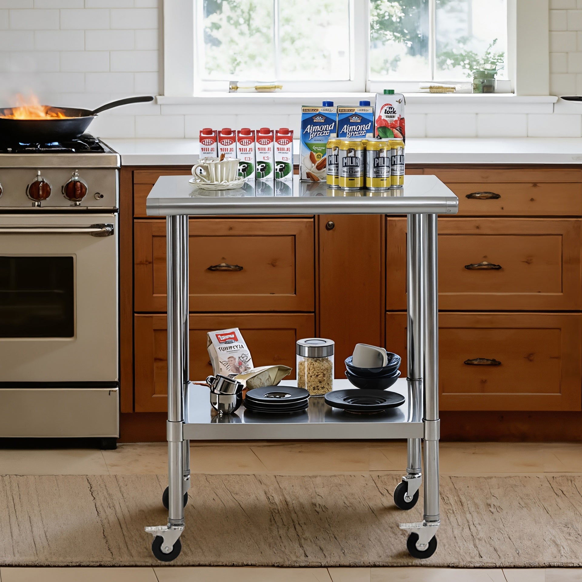 Stainless Steel Table with Wheels, Stainless Table for Prep & Work, 24x30x36 Inch Commercial NSF Metal Table for Restaurant Kitchen Hotel Garage