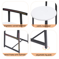 Bar Stools Kitchen Island Bar Chairs Set of 3 Metal Counter Barstools with Backrest for Dining Pub Room (Black & White)