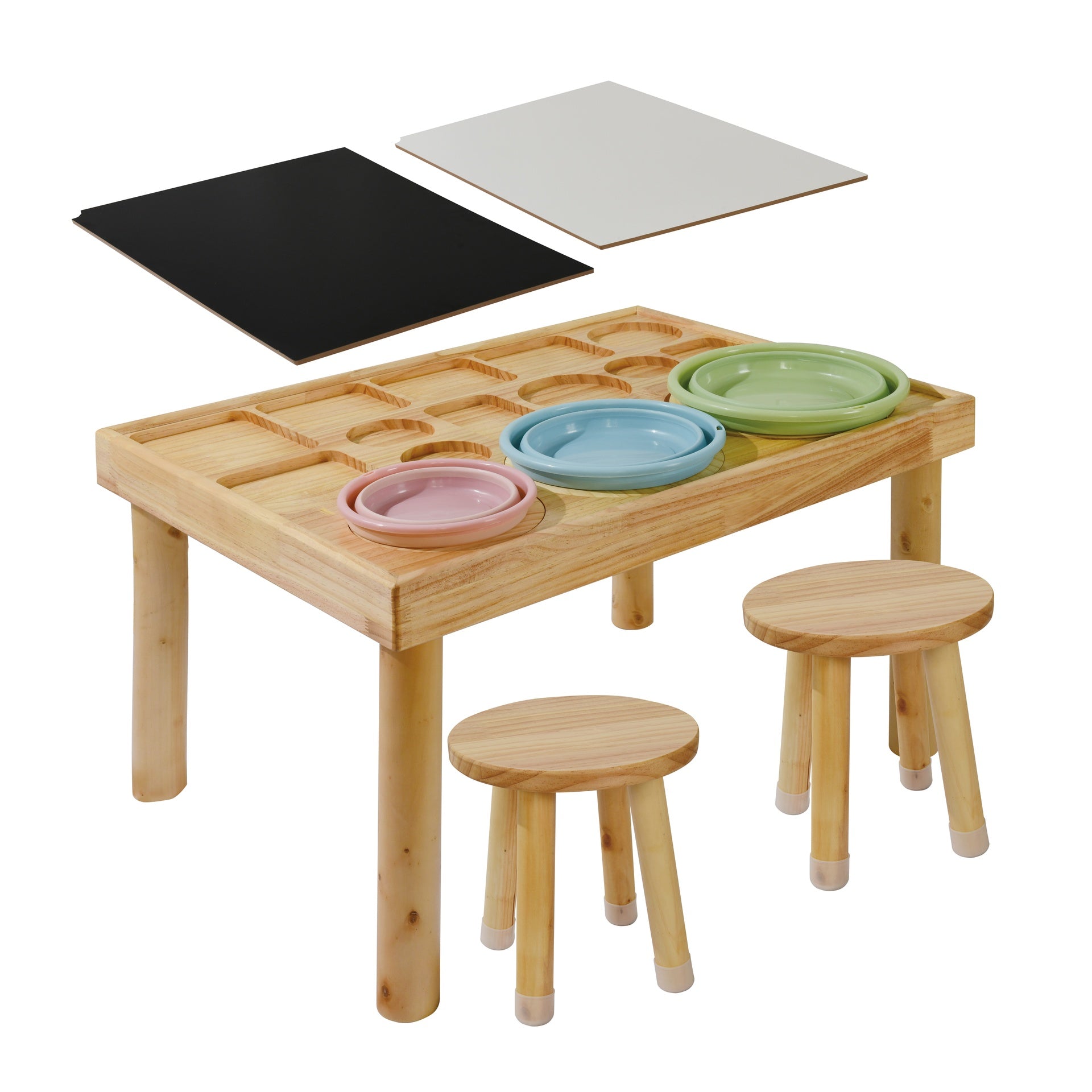 Sensory Table for Toddlers 1-3 with 2 Chairs, Wooden Kid Activity Table Chair Set with Double-Sided Boards for Sand and Water Play