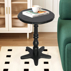 15.75 inch Round Small End Table, Wooden Pedestal Side Coffee Tables, Vintage Accent Nightstand for Living Room, Bedroom, Entryway (Black)