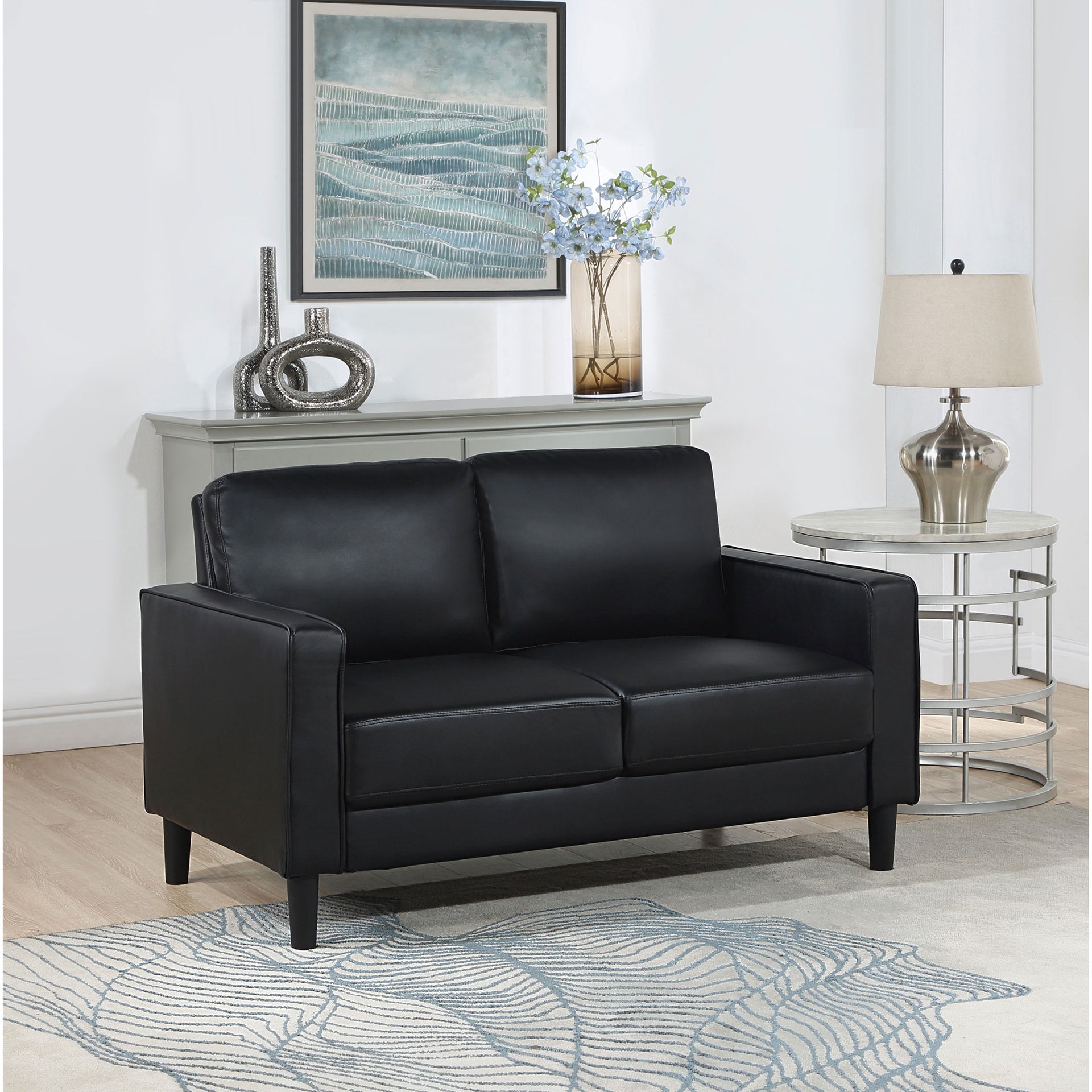 Farallone Black Upholstered Track Arm Loveseat