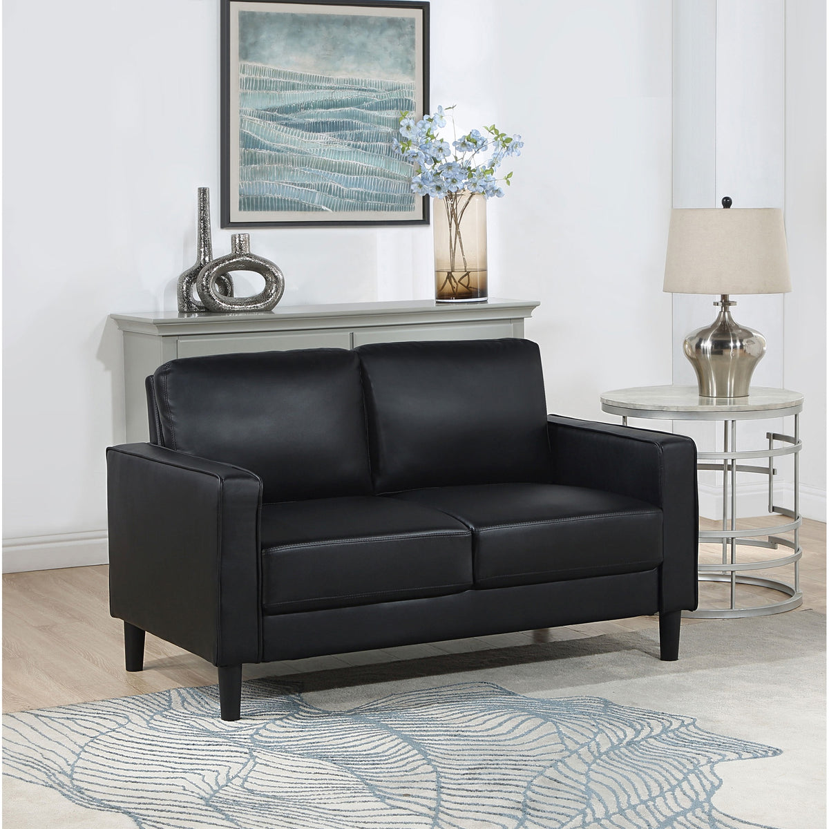 Farallone Black Upholstered Track Arm Loveseat
