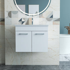 24-Inch Bathroom Vanity With Sink Combo,Wall-Mounted Bathroom Vanity with Double Doors, Wall Mount Bathroom Cabinet,,Soft Close Hinges,Long metal handles,Ceramic basin,Glossy White