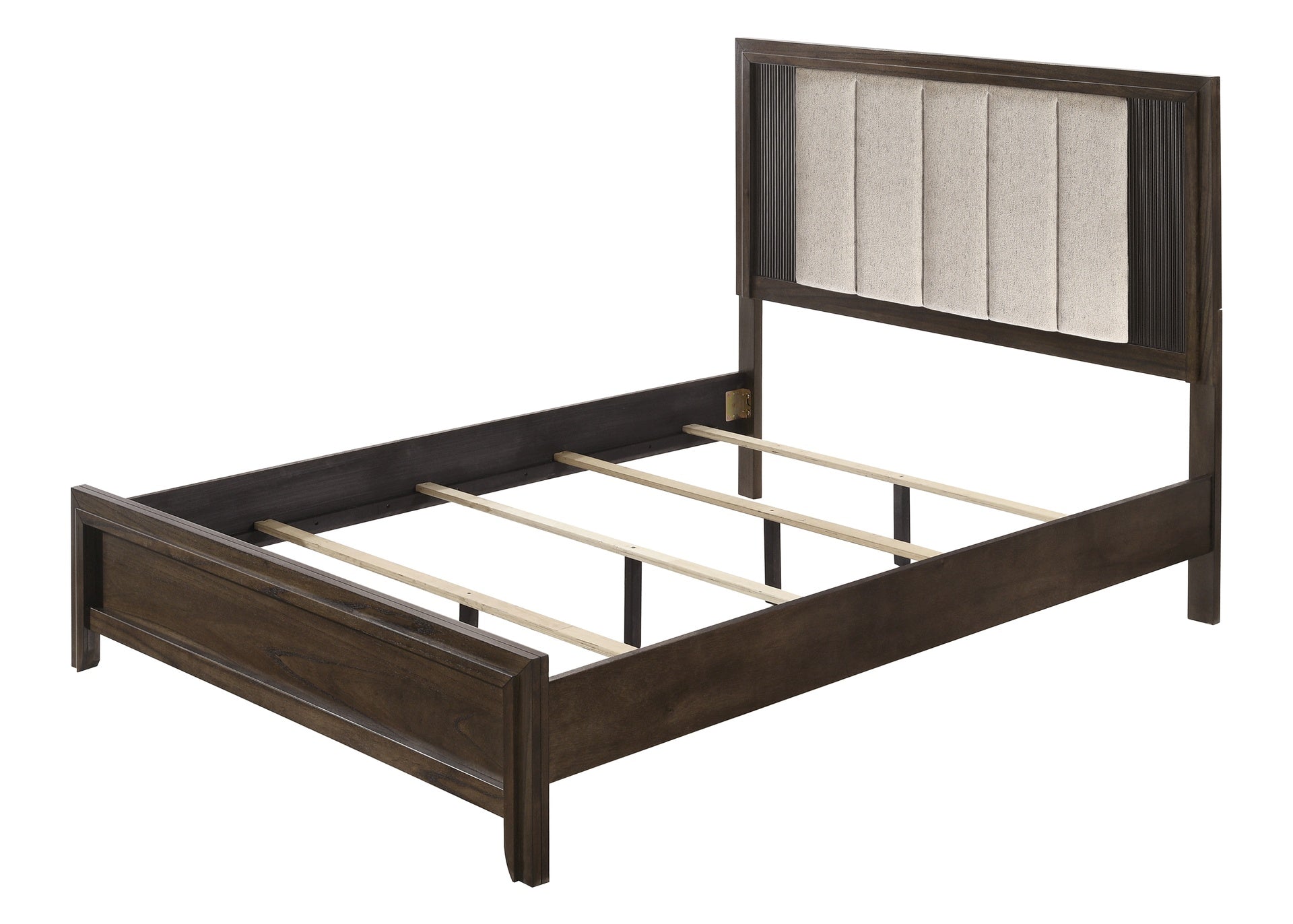 1pc Queen Size Bed Rich Wood Finish Sleek Linear Details Rustic Charm Plush Upholstered Headboard Framed Deep Tones Brown