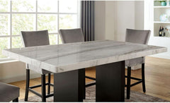 Attractive Elegant White Genuine Marble Table Top 1pc Counter Height Dining Table Sturdy Design Solidwood Base Dining Room High Table