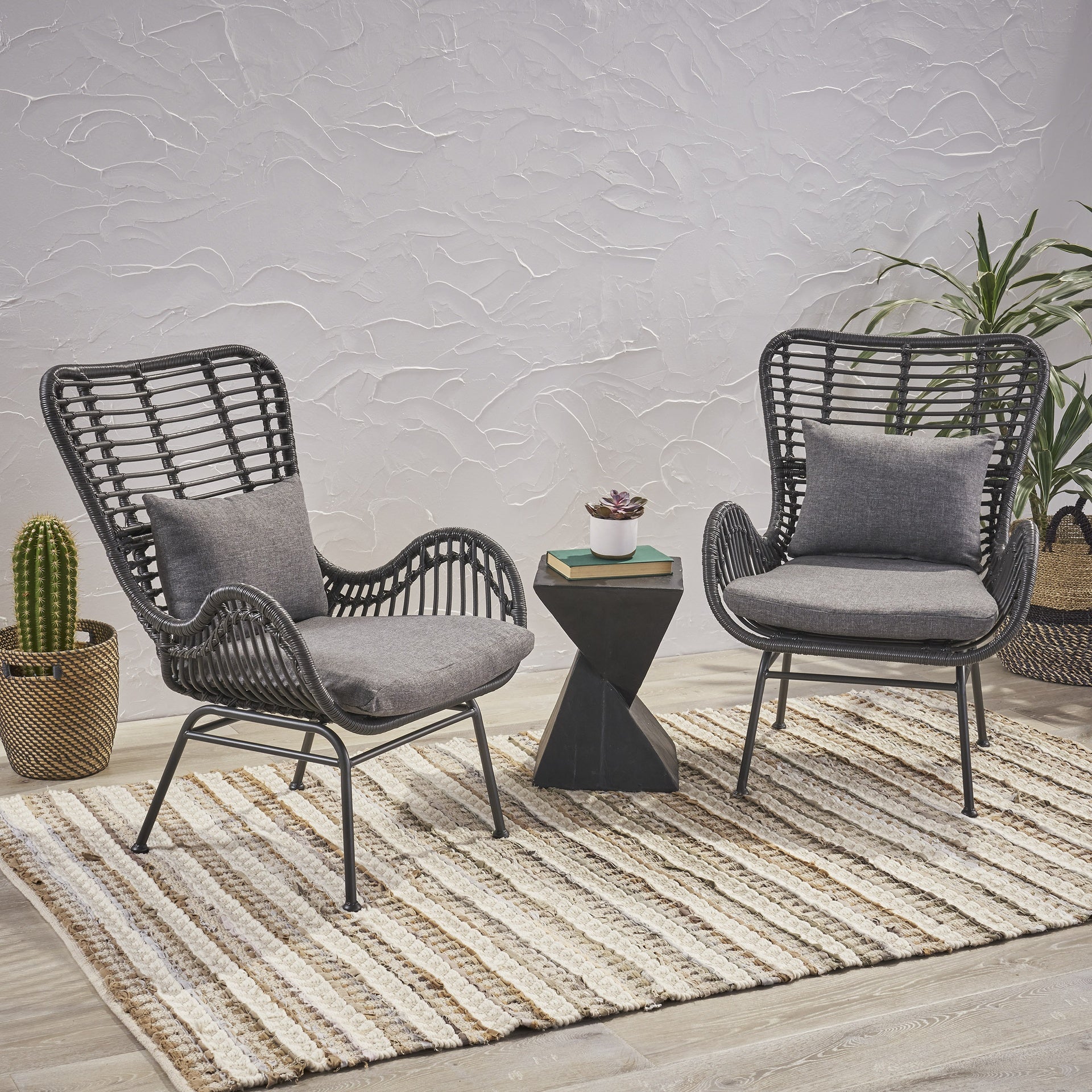 Tapscott Wicker Patio Chair with Cushions (Set of 2)