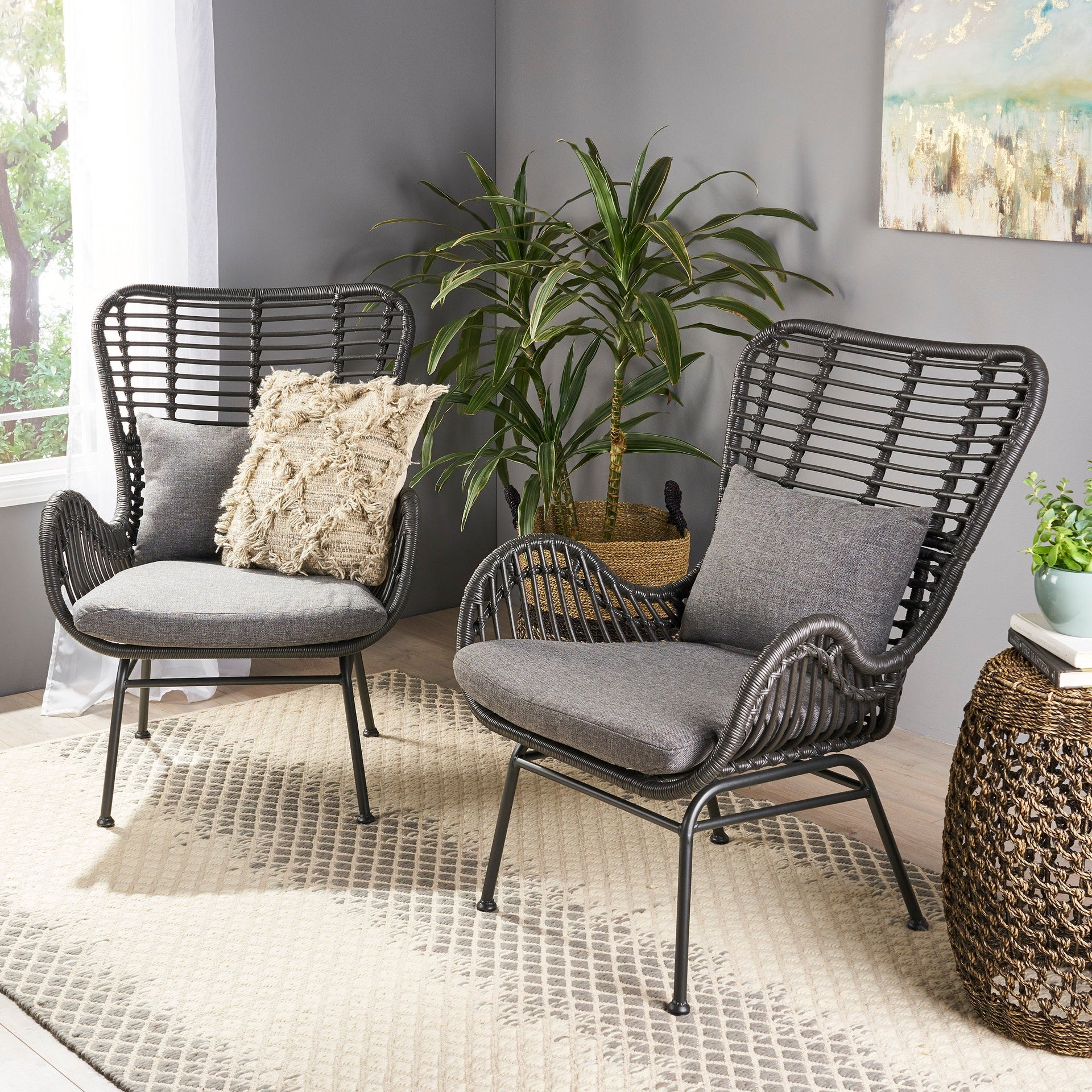 Tapscott Wicker Patio Chair with Cushions (Set of 2)