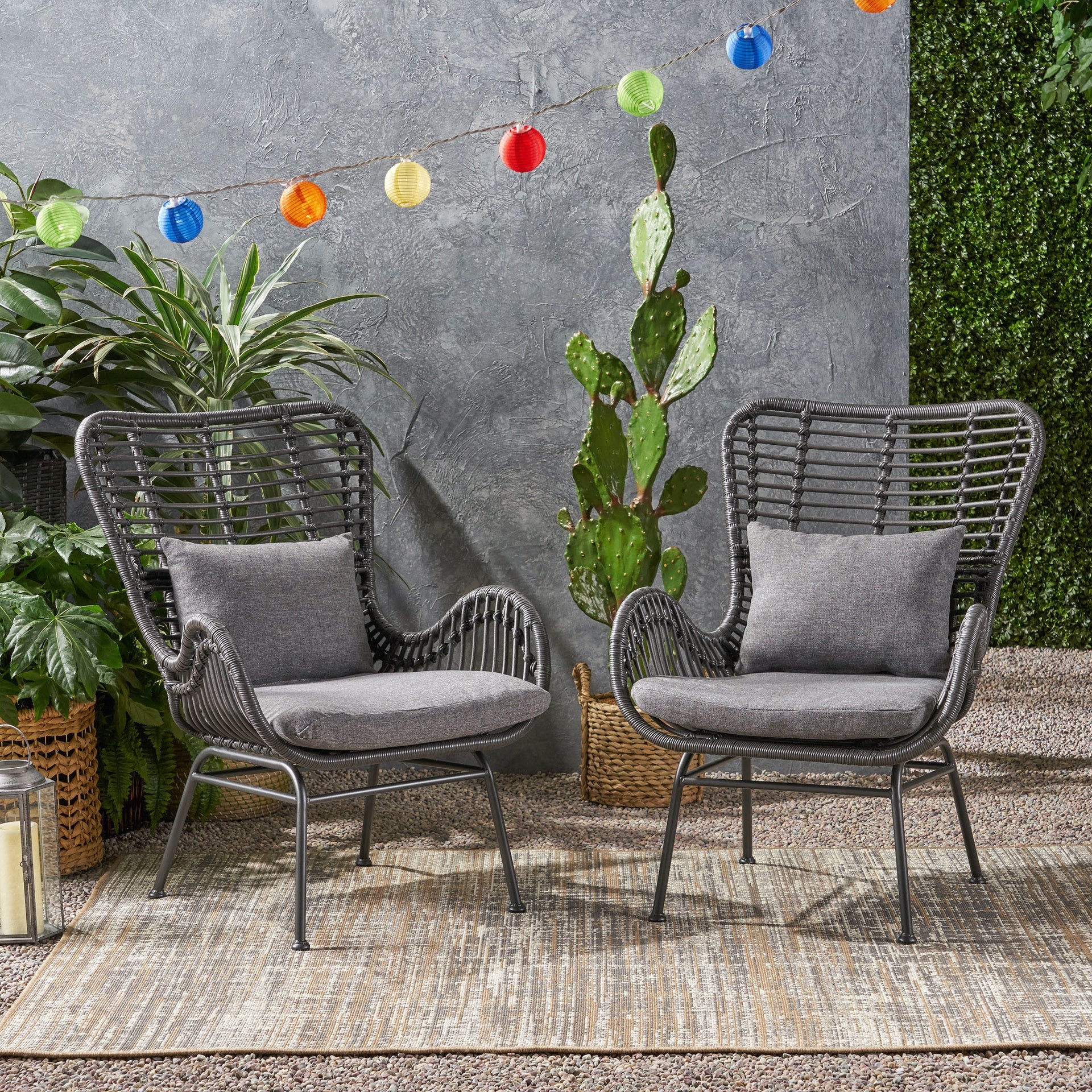 Tapscott Wicker Patio Chair with Cushions (Set of 2)