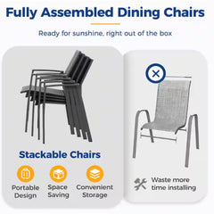 Set of 4 Aluminum Patio Dining Chairs, 22.44 Inches Width Fully Assembled Stackable Gray Outdoor Chairs