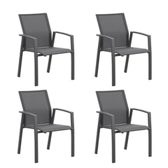 Set of 4 Aluminum Patio Dining Chairs, 22.44 Inches Width Fully Assembled Stackable Gray Outdoor Chairs
