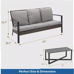 2-Piece Wicker Patio Conversation Set with Gray Cushions & Coffee Table