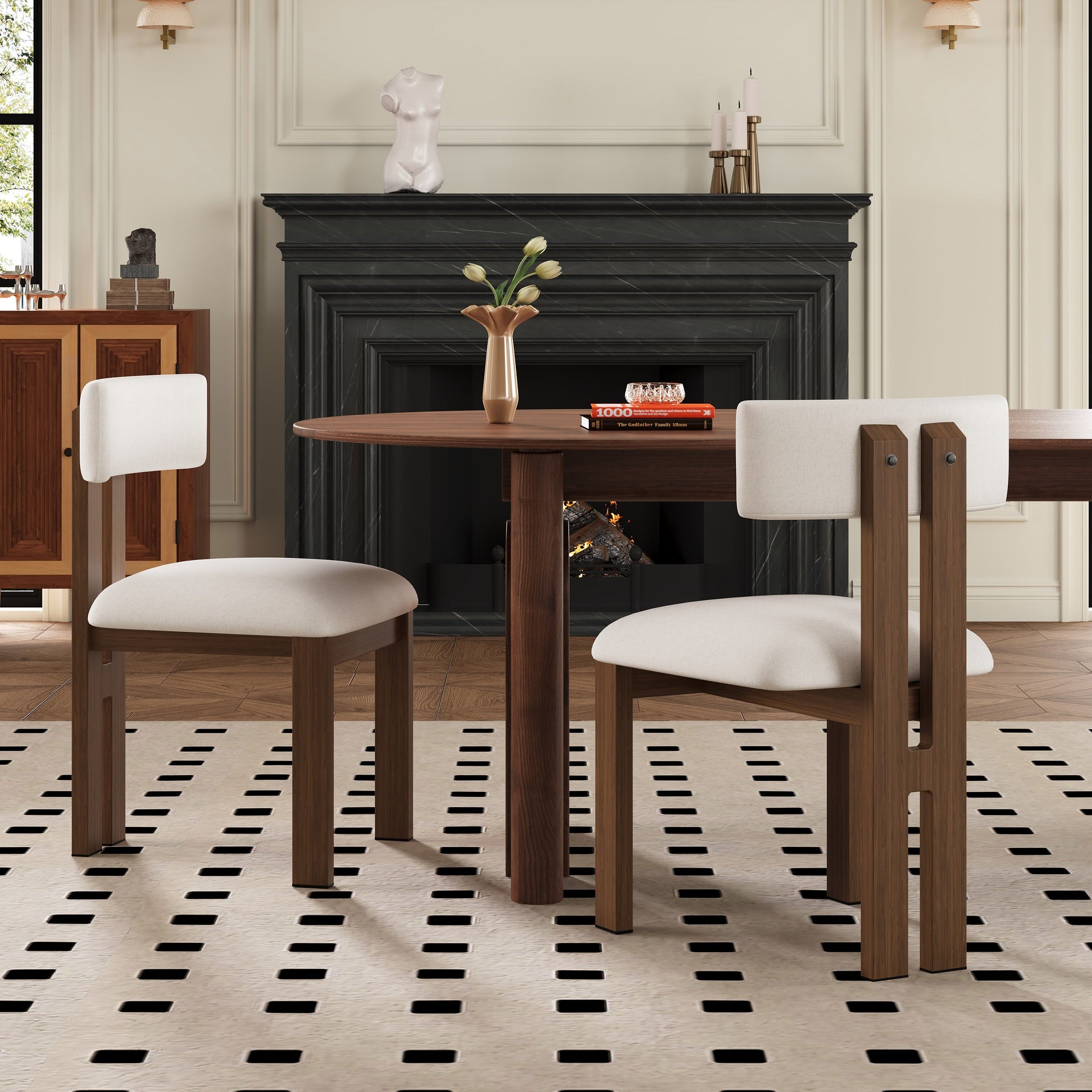 Upholstered Armless Dining Chairs With Metal Legs (Set of 2),White
