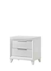 Contemporary Queen Size Bed 2xNightstand 3pc Set Panel Bed Upholstered Cushion LED Lights Headboard White Finish Wooden Solid Wood Furniture