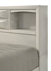 1pc Queen Bed Built-in Shelving Storage Compartments Integrated Storage Drawers Bed Frame Neutral White Finish