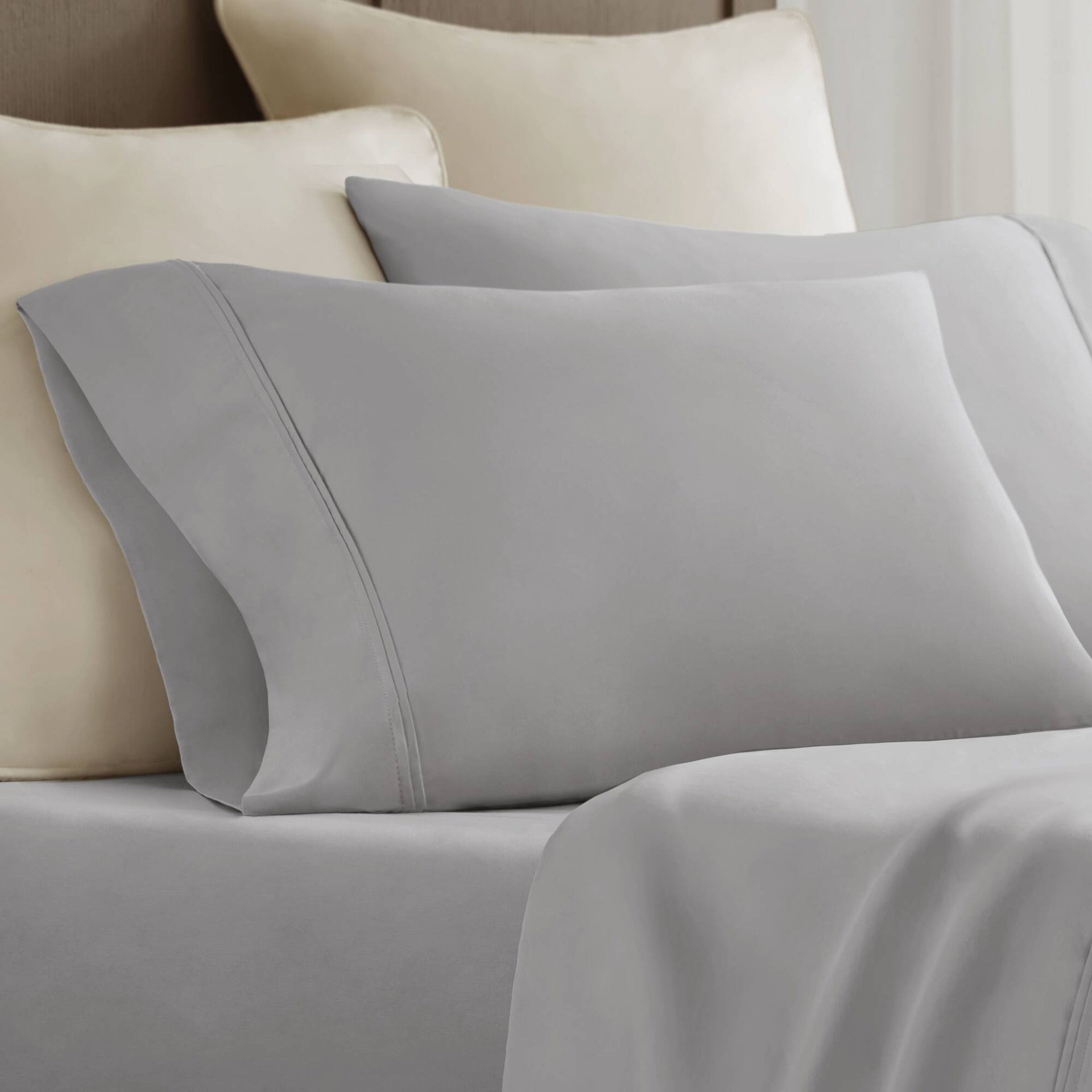 2-Piece King Sham Sateen Pillowcase Set,Grey