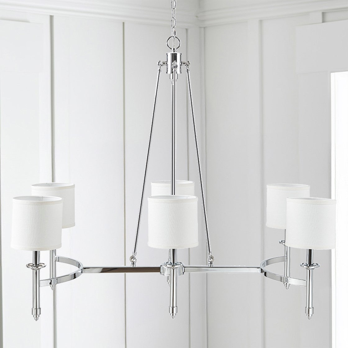 6-light Chandelier with Fabric Drum Shades Chrome See below