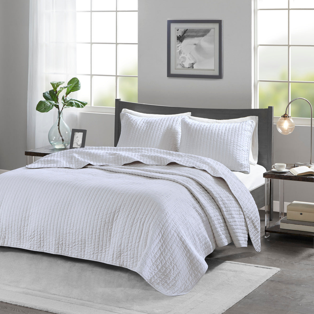 2 Piece Quilt Set White Twin/Twin XL