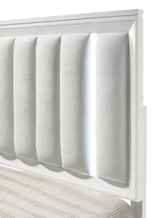 1pc King Size Panel Bed Upholstered Cushion LED Lights Headboard White Finish Wooden Solid Wood Furniture