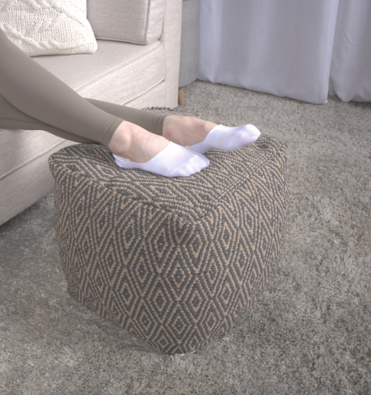 Amuleto Hand - Loomed Cotton Pouf, Dark Grey and Brown