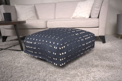 Dalm Fabric Square Pouf, Dark Blue and White