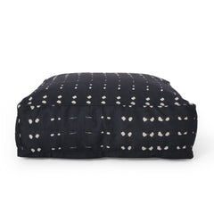 Dalm Fabric Square Pouf, Dark Blue and White