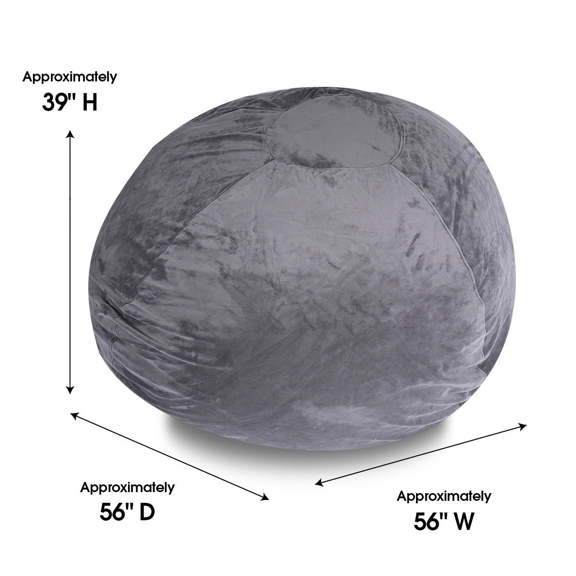 Minky Velvet Bean Bag Chair, Grey-5ft Plush Floor Chair for Kids and Adults w/ Washable Cover, Lounge Chair with Stretchable Fabric, Comfy Bedroom Chair, Filled with Shredded and Memory Foam.