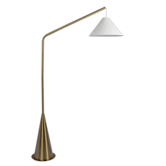 Lisbon Black Floor Lamp with On/Off Switch Coned Base Hanging White Fabric Shade