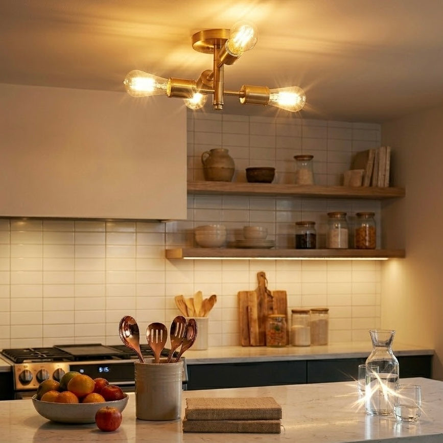 Ephemeral Four Lights Semi Flush Mount Retro Hallway Kitchen Bedroom Living Room Ceiling Pendant 11"W × 6.5"H