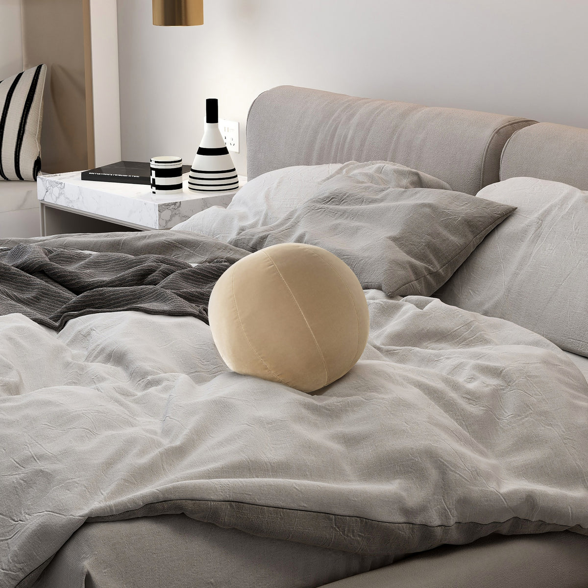 Luna 12" Round Sphere Accent Ball Throw Pillow, Fawn Brown Performance Velvet