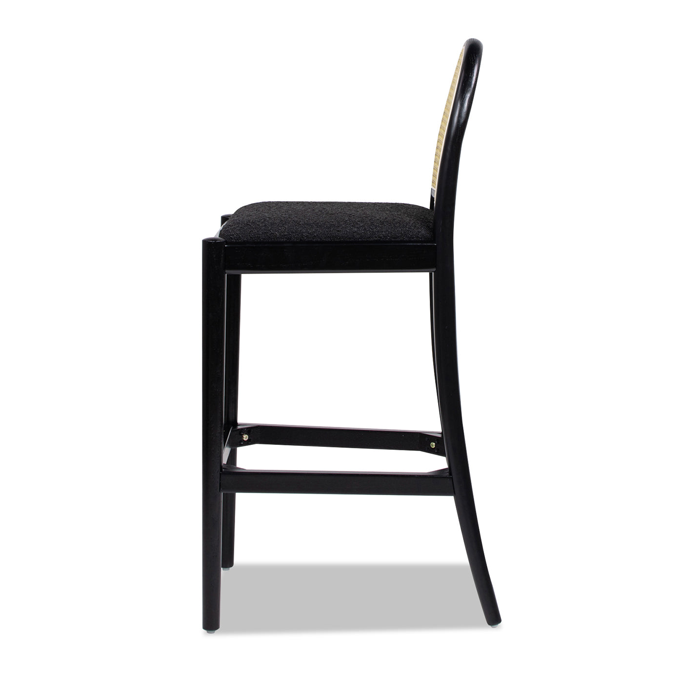Panama 30.5" Curved Back Cane Rattan Bar Stool, Set of 2, Ebony Black Boucle