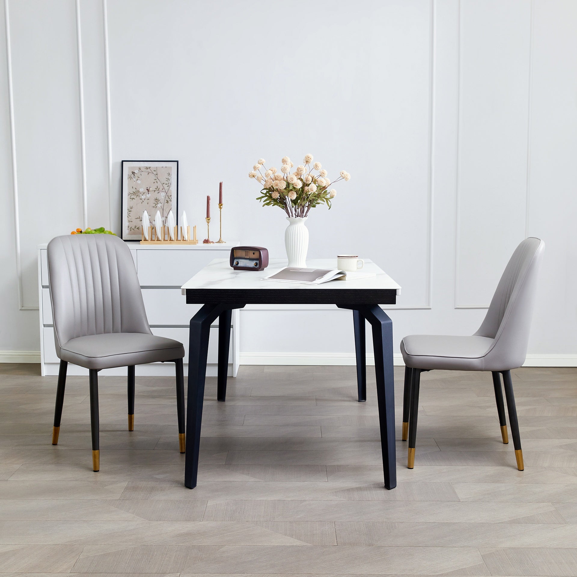 Set of 2 Grey Dining Chairs with Thick Cushions: Modern Kitchen Chairs for Dining, Kitchen, Living Room & Restaurant
