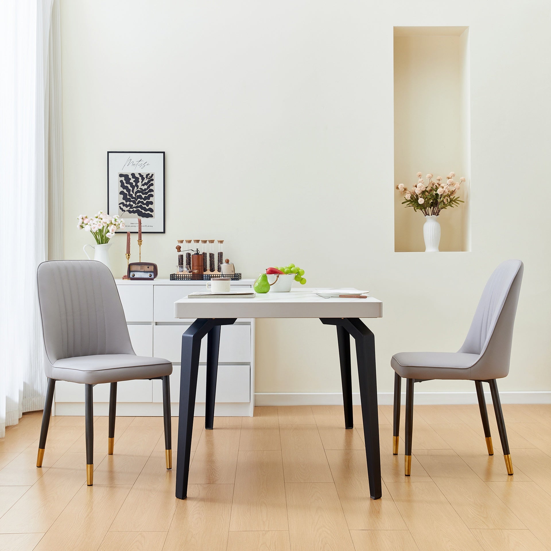 Set of 2 Grey Dining Chairs with Thick Cushions: Modern Kitchen Chairs for Dining, Kitchen, Living Room & Restaurant
