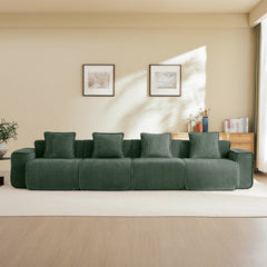 Streamlined Design Deep Seat Modular 4 Seat Boneless Sofa with French Edge Piping,No Assembly Required, Modern Modular 4 - Seat Sofa Couch with Throw Pillows,Velvet Fabric Green