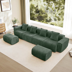 Streamlined Design Modular 4 Seat U Shape Sectional Boneless Sofa with French Edge Piping, No Assembly Required,4-Seat Sofa Couch with Throw Pillows and 2 Movable Ottomans, Velvet Fabric Green