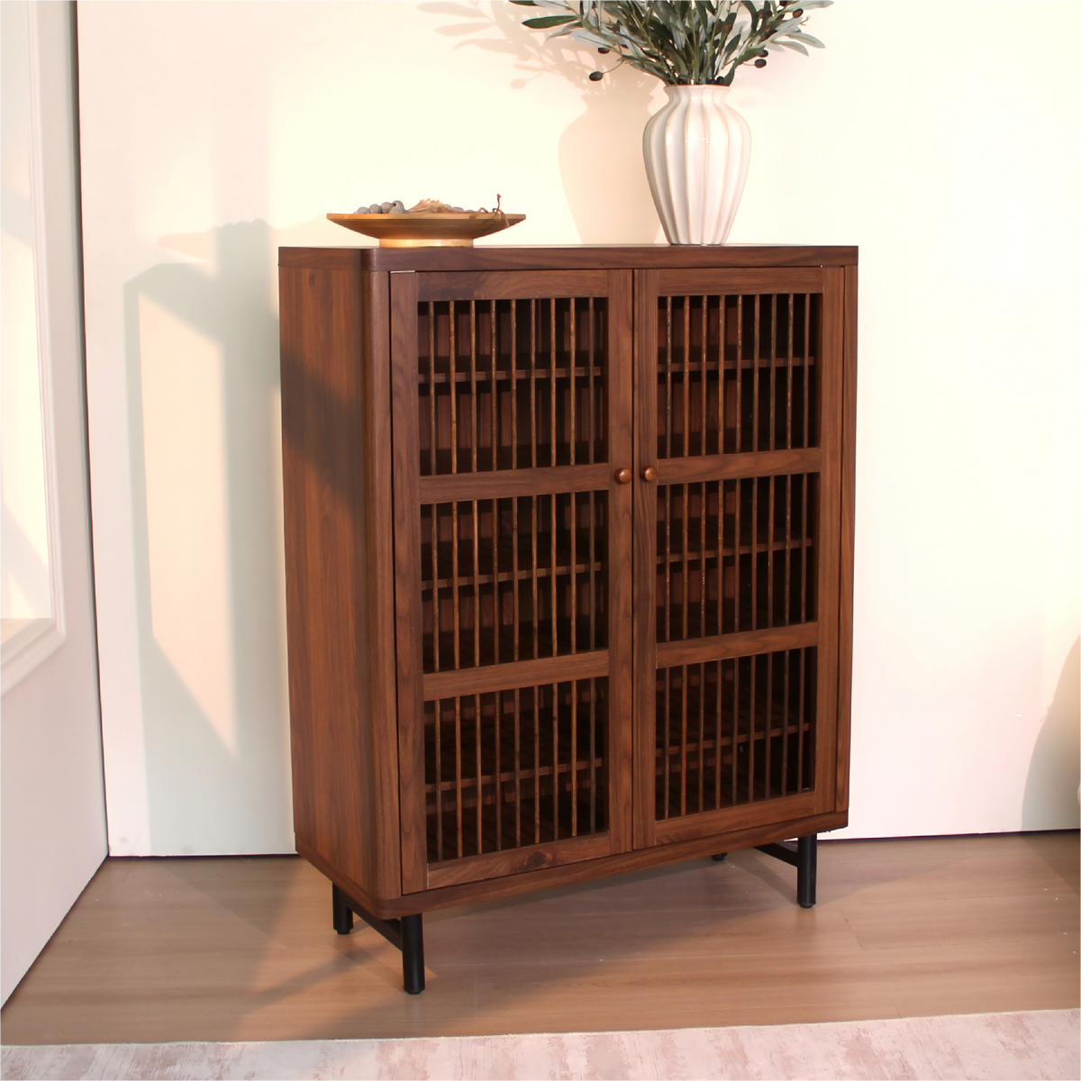 Shoe Cabinet with Shutter Doors, 6-Tier Entryway Shoe Cabinet with Adjustable Shelves, Wooden Modern Rack Organizer for Entryway, Hallway, Closet, Living Room, Walnut