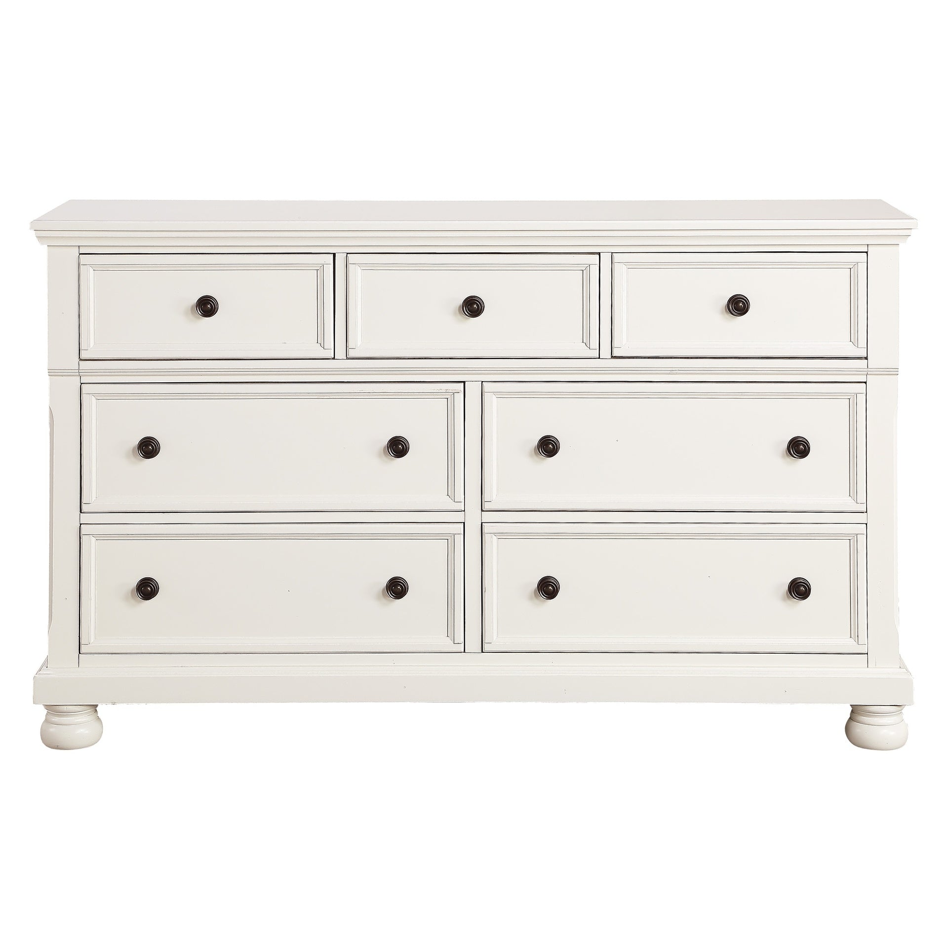 Transitional White Finish Dresser of 7 Drawers Jewelry Tray Traditional Design Bedroom Wooden Furniture