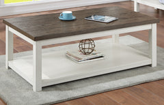 1pc Farmhouse Style Brown Coffee Table with White Base Rectangular Table Top Comes with Casters Wooden Living Room Furniture