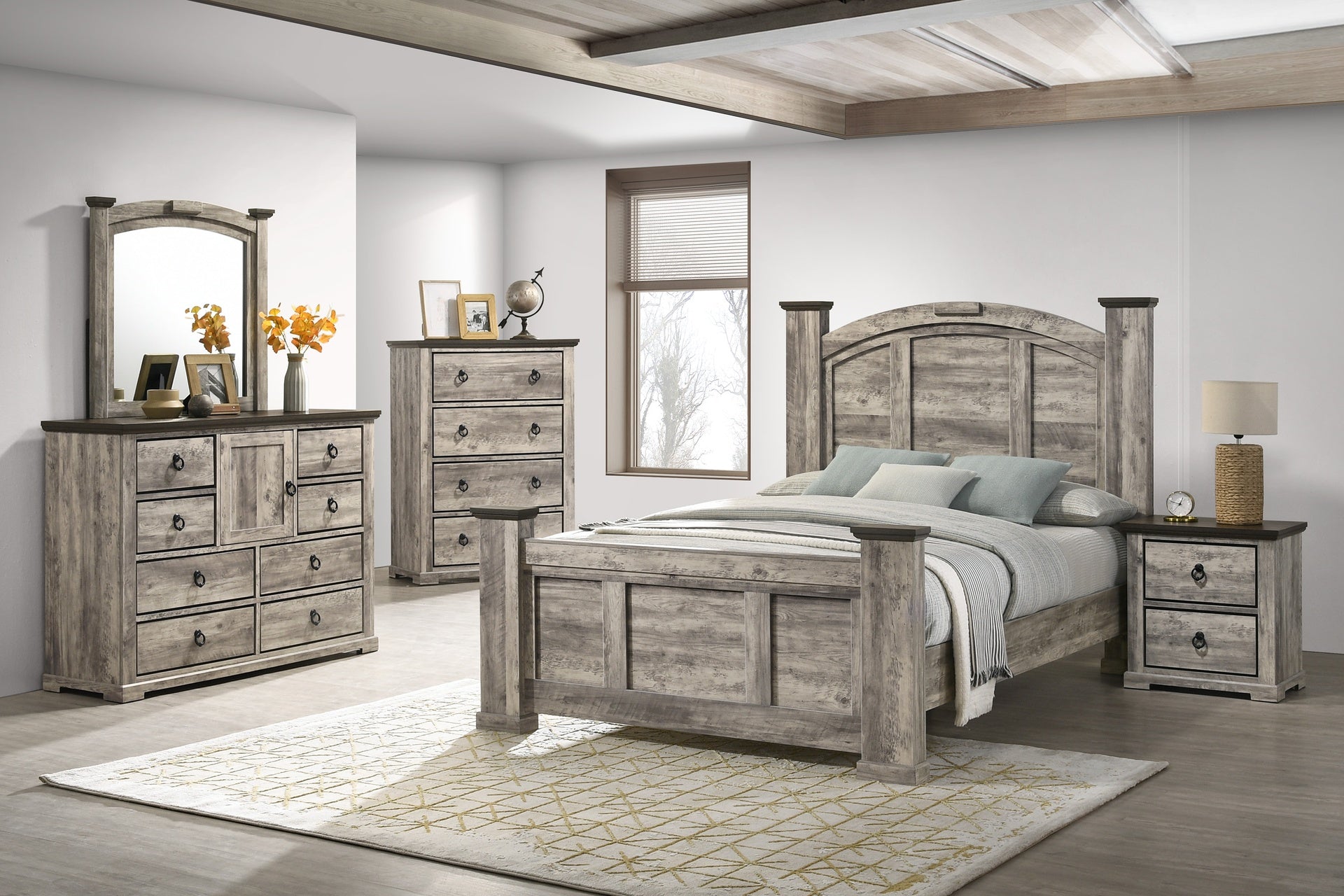 1pc Contemporary Rustic Gray Two-Tone Finish Dresser Metal Pull Knobs Wooden Bedroom Furniture