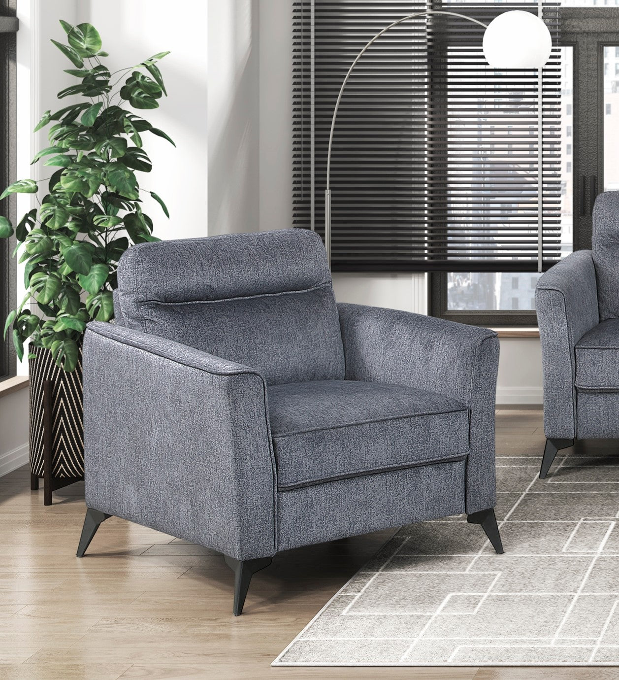 Modern Living Room Chair Dark Gray Microfiber Upholstery Comfortable Cushion Seat Black Metal Legs Contemporary Furniture 1pc