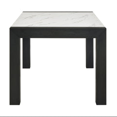 1pc White Faux Marble Dining Table Solid Wood Veneer Standard Height Contemporary Dining Room Wooden Furniture Black Finish
