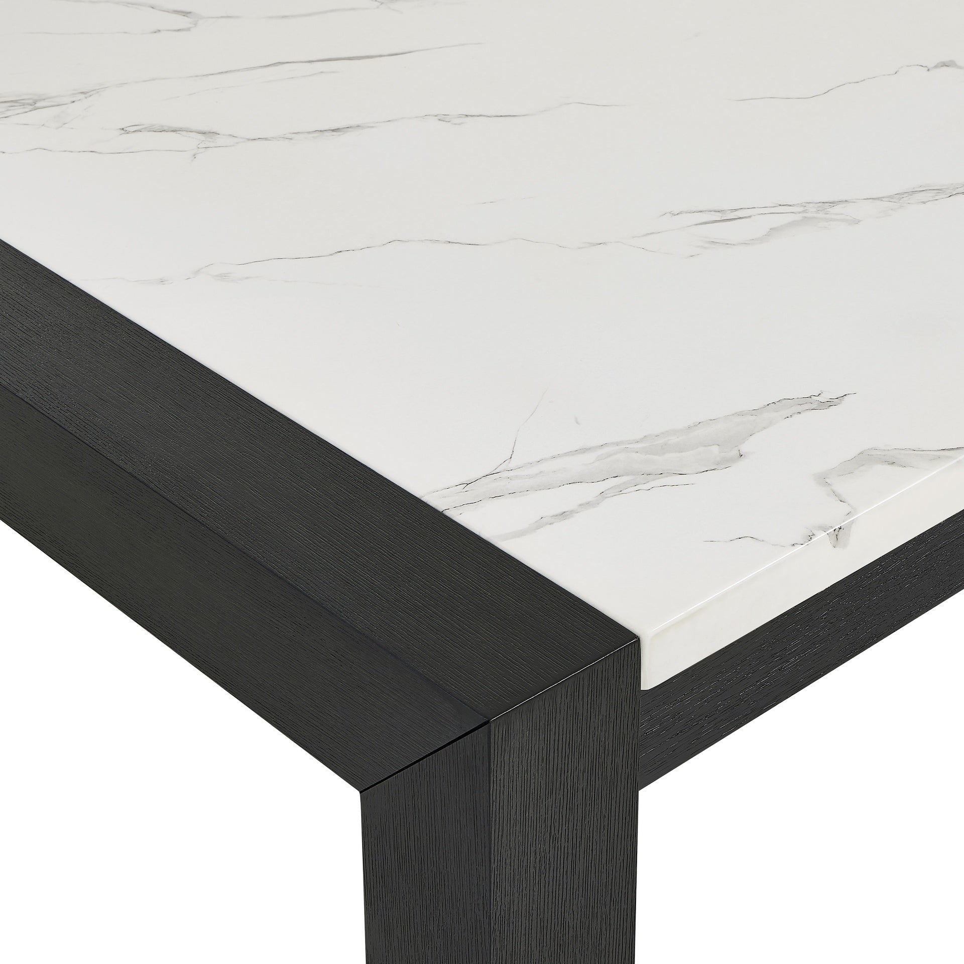 1pc White Faux Marble Dining Table Solid Wood Veneer Standard Height Contemporary Dining Room Wooden Furniture Black Finish
