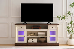 Farmhouse Fireplace TV Stand with Roman Column Styling, Up to 80-inch TV, 70-inch Modern Tall Entertainment Center with LED Lights, Living Room Media Console