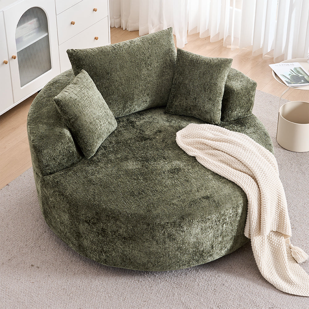 Round Accent Chair, 360 Swivel Chenille Barrel Chair, Fluffy Modern Sleeper for Living Room, Bedroom, Reading Room and Lounge