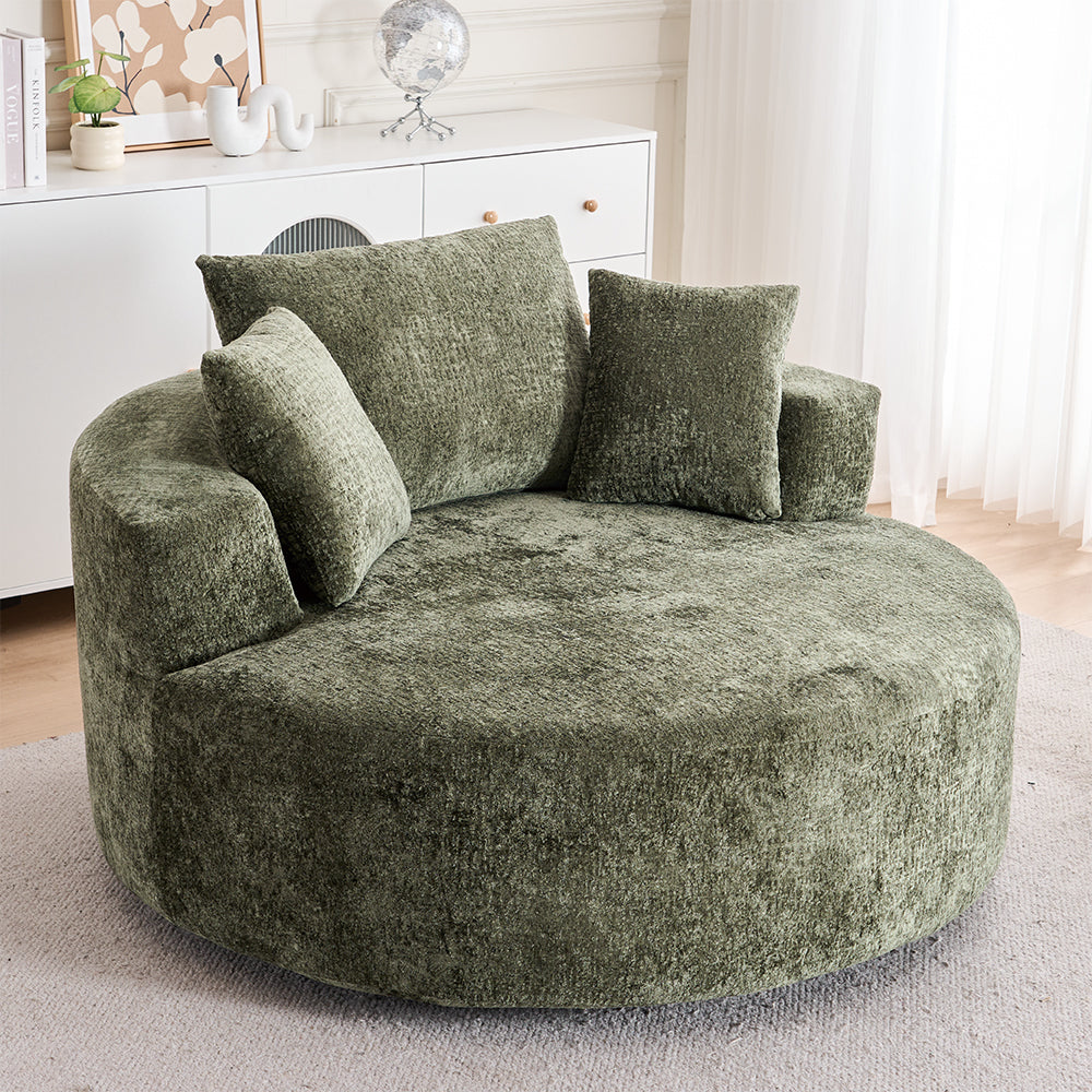 Round Accent Chair, 360 Swivel Chenille Barrel Chair, Fluffy Modern Sleeper for Living Room, Bedroom, Reading Room and Lounge